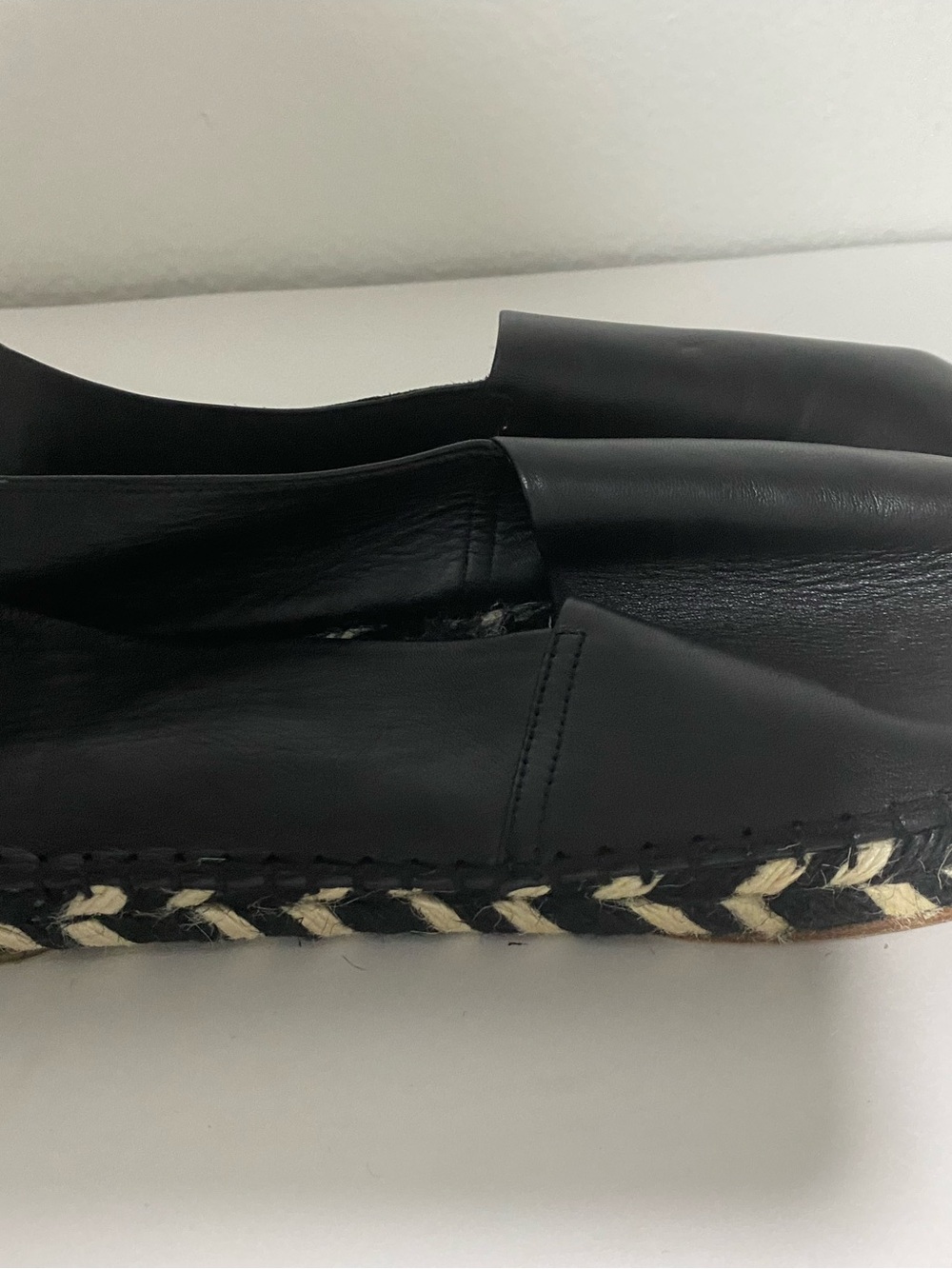 Black Leather Slip-On Espadrille Loafers